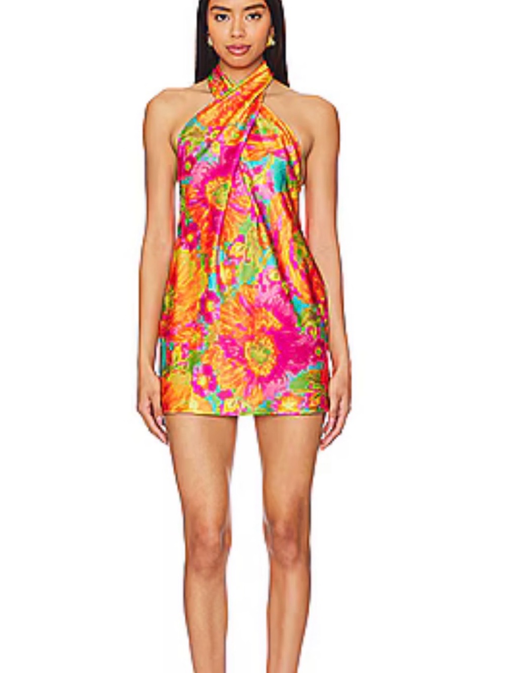 Show Me Your MuMu Neon Floral Halter Mini Dress - Pink, Orange, Green